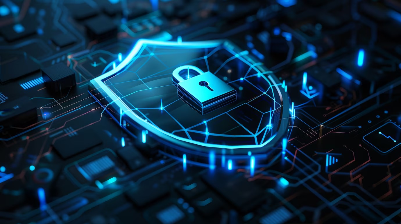 Cybersecurity services illustration showing protection shield and digital security